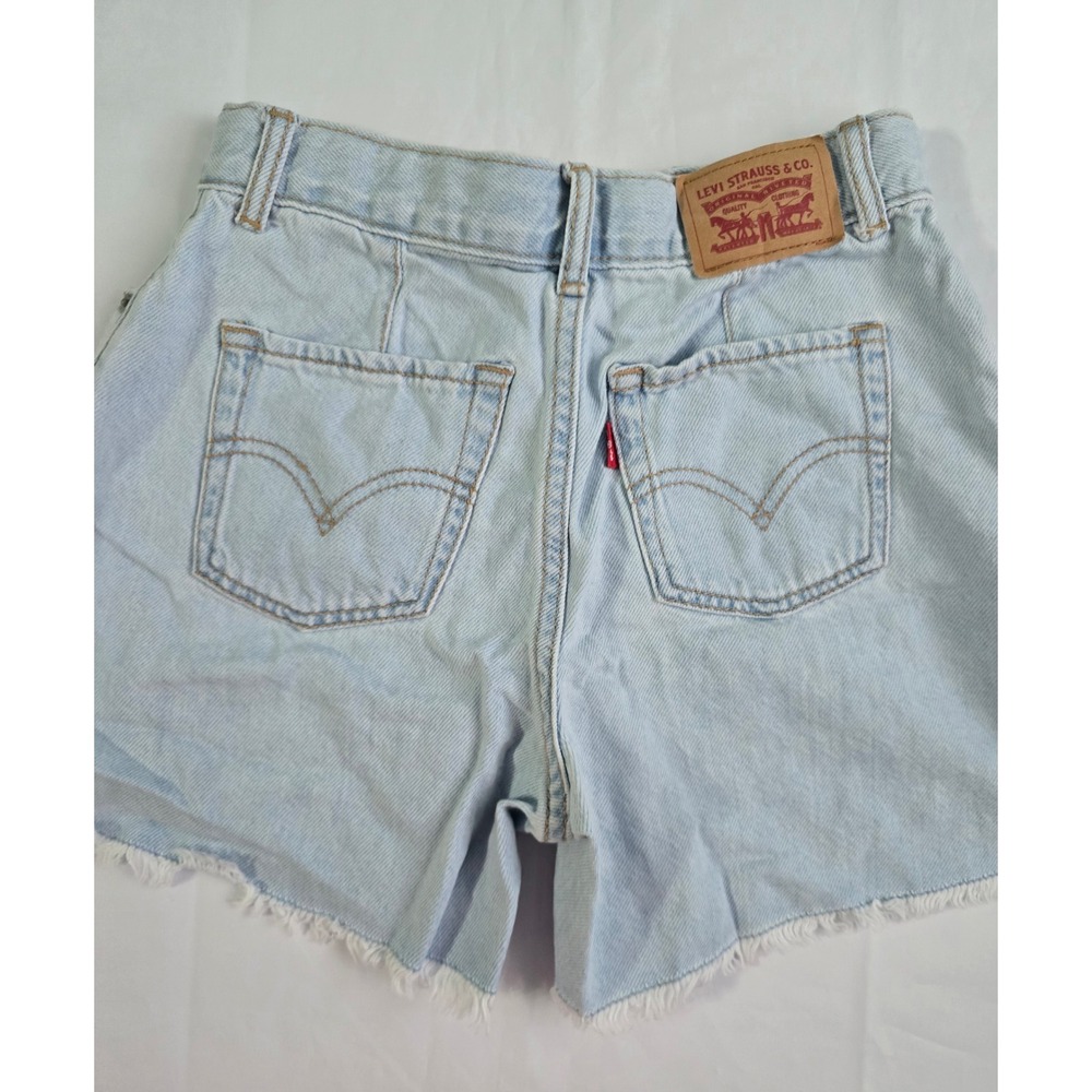 Levis Skirty Short Girls 10 Light Wash Denim Frayed Hem High Waist Shorts - Picture 8 of 14